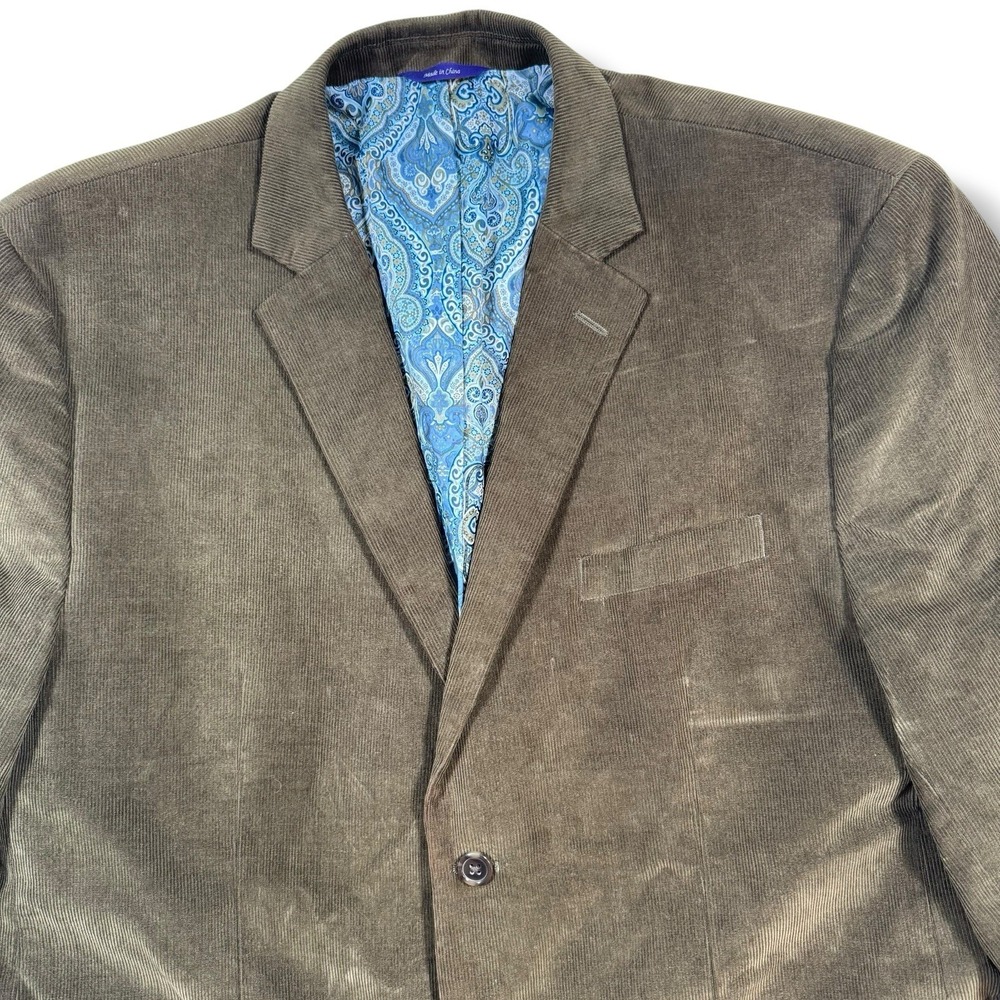 Alan Flusser Corduroy Blazer Men's 2XL Green Sport Coat Paisley Lined Cotton